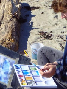 Great Barrington Waldorf High School Student Painting on Hermit Island